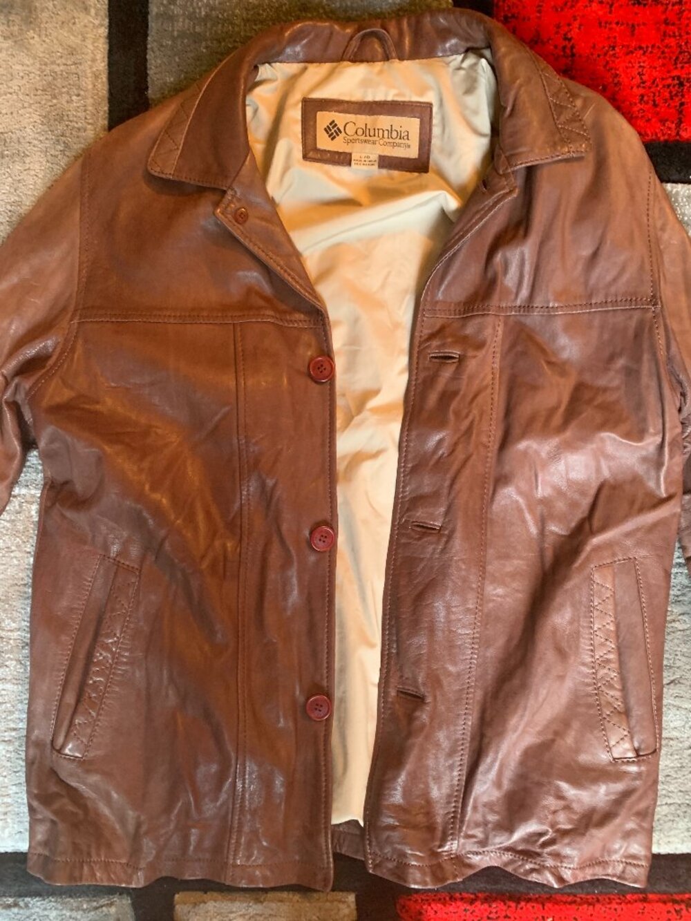 Columbia Sportswear Men's L Brown Genuine Cowhide Leather Blazer Jacket Vintage